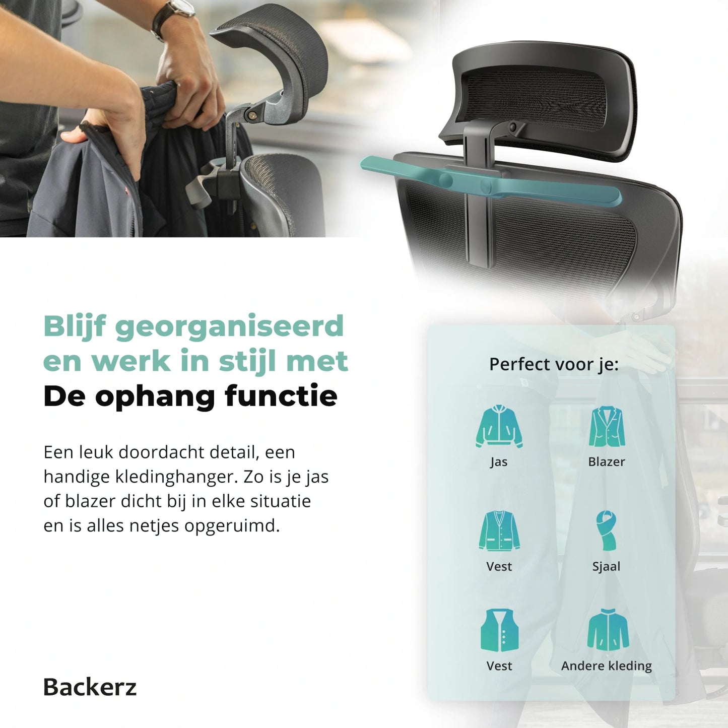 Ergonomische Backerz bureaustoel met verstelbare rugleuning en comfortabele zitting voor een optimale zithouding.