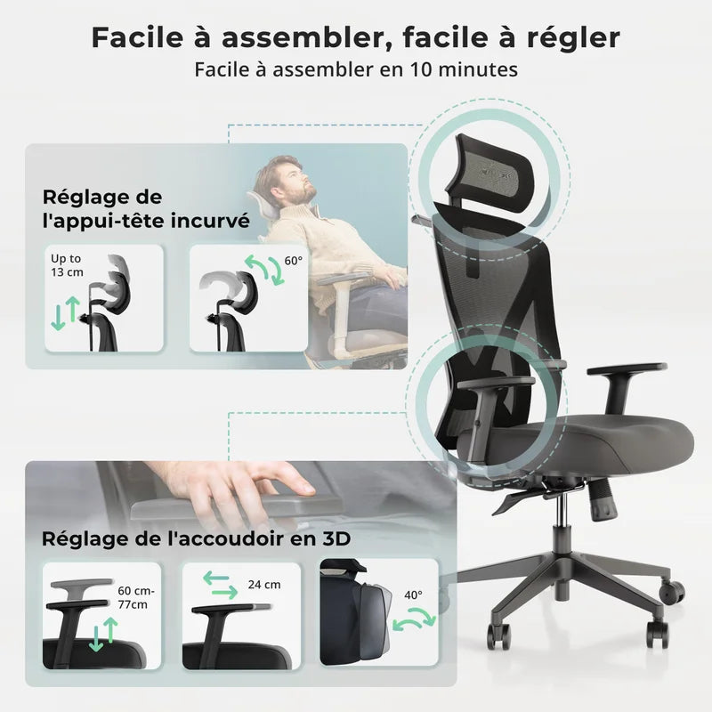 Backerz Chaise de bureau ergonomique