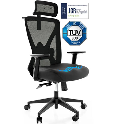 Zwarte bureaustoel met een zwart zit- en rugvlak, model Backerz Motion Mesh, perfect voor een moderne kantooromgeving.