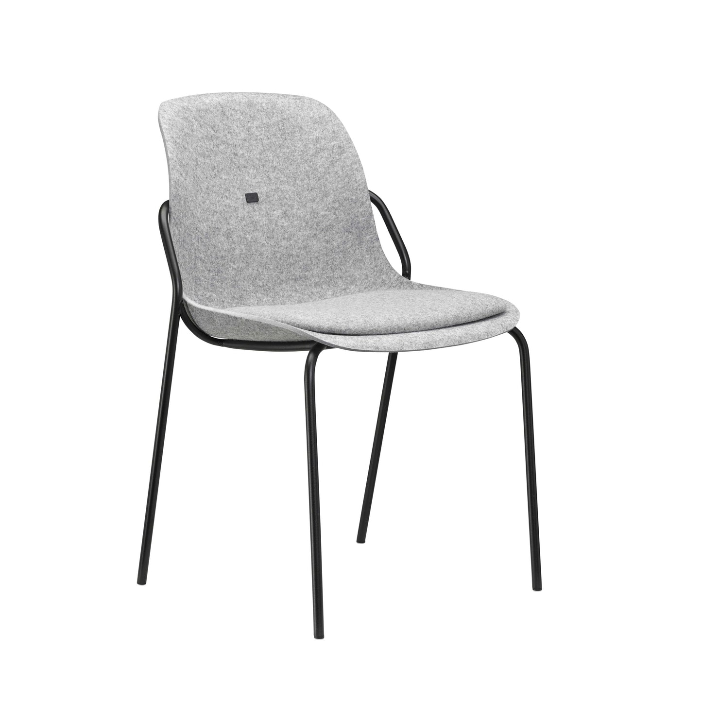 Stoel in grijs en zwart met een zwart frame, ideaal voor een moderne en functionele kantoorinrichting.
