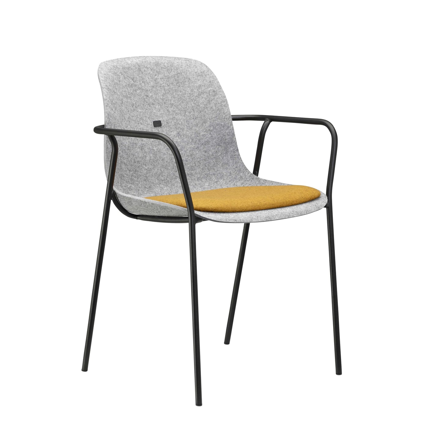 Stoel VILT Felt Fine in grijs en groen met oranje frame, ideaal voor een moderne en functionele kantoorinrichting.