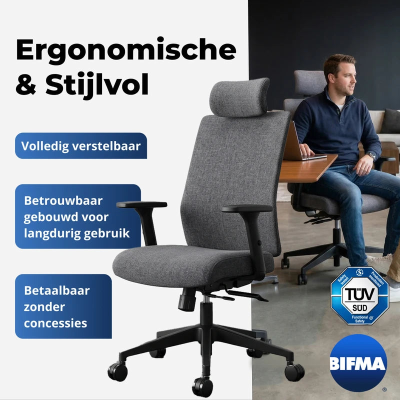 Backerz ergonomische en stijlvolle bureaustoel, volledig verstelbaar, duurzaam gebouwd voor langdurig gebruik en betaalbaar zonder concessies.