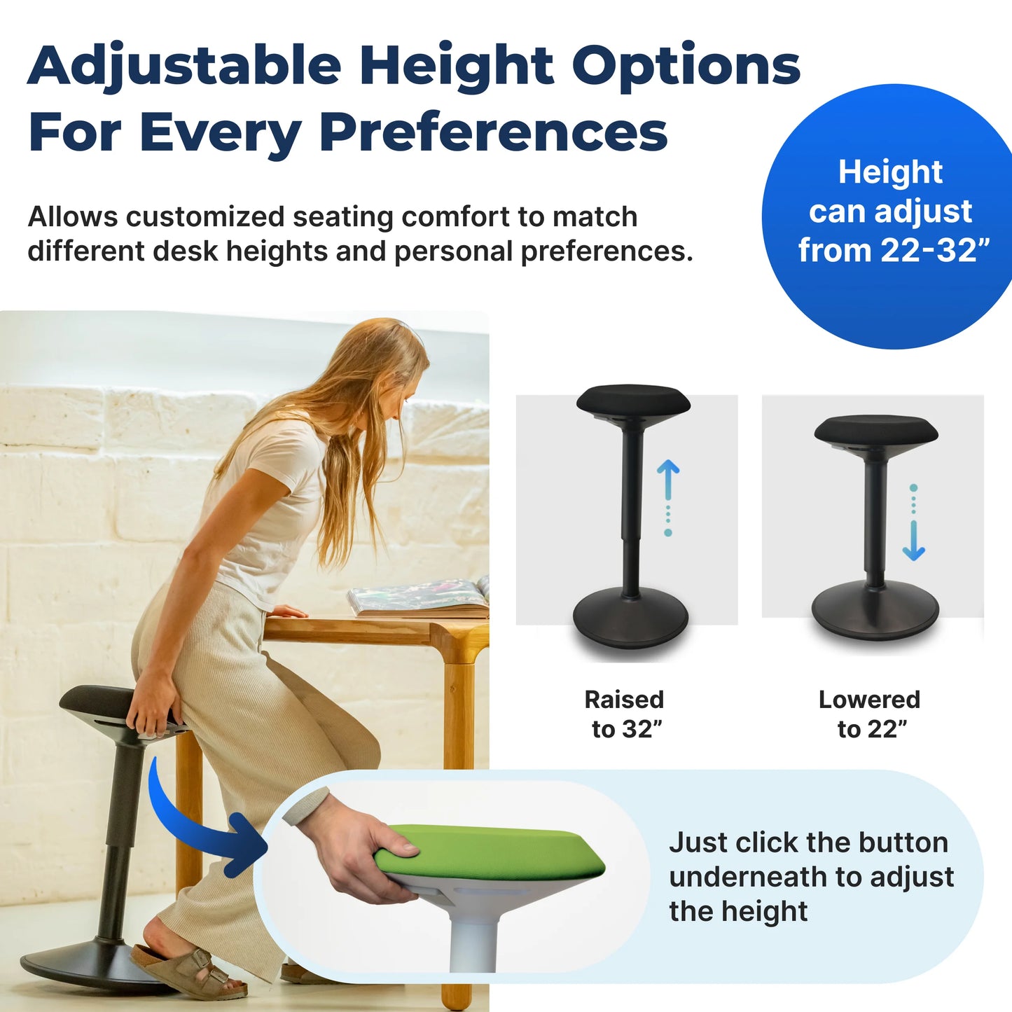 Tabouret oscillant ergonomique de bureau