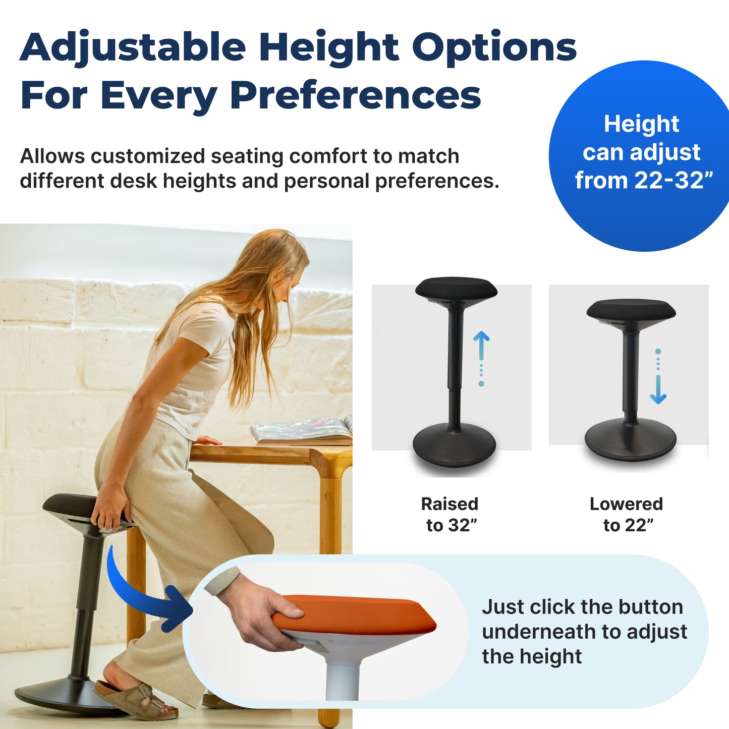 Tabouret oscillant ergonomique de bureau