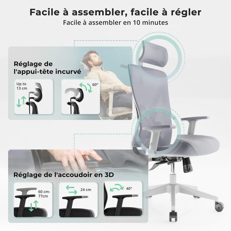 Backerz Chaise de bureau ergonomique
