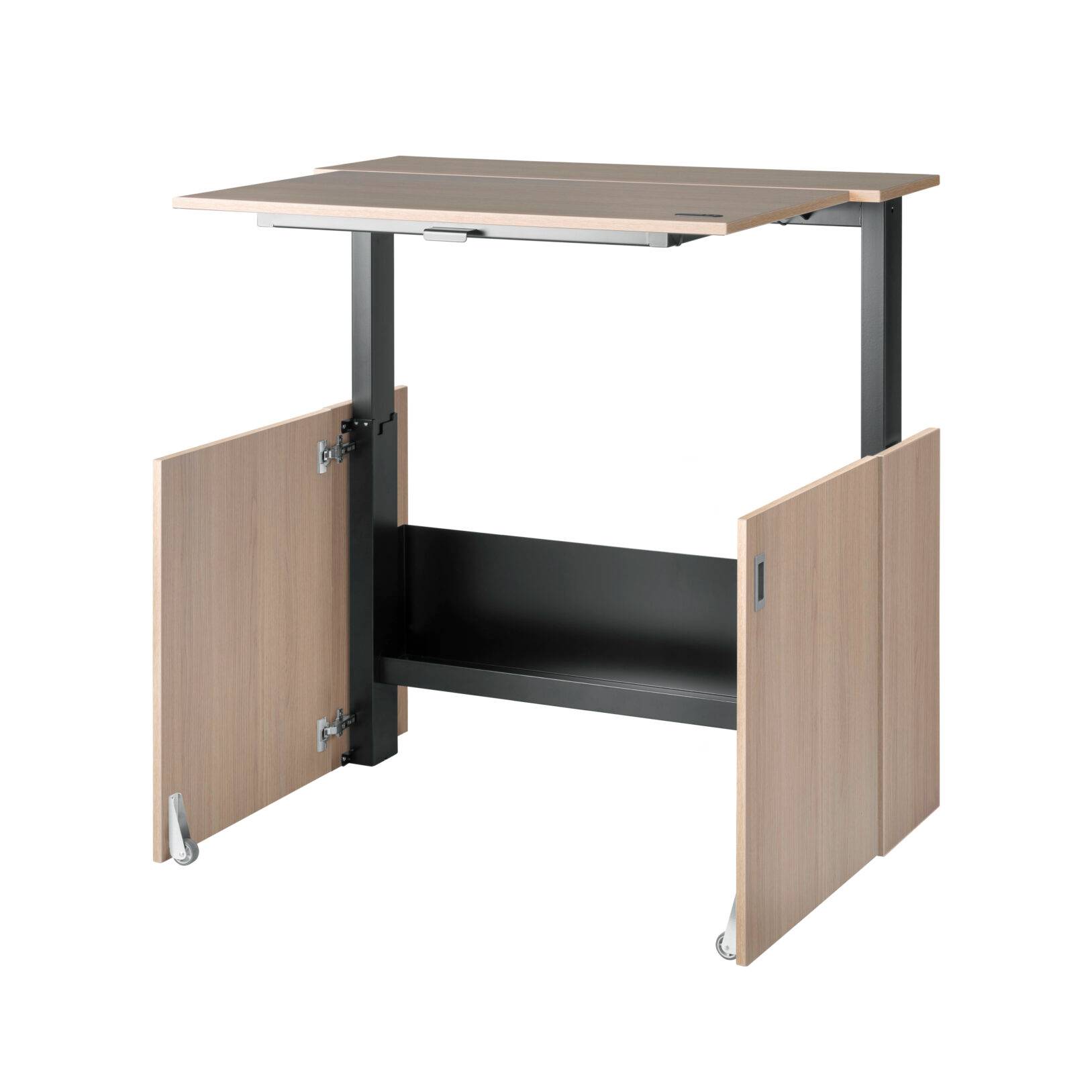 Een praktisch bureau met planken, perfect voor een comfortabele werkplek thuis.