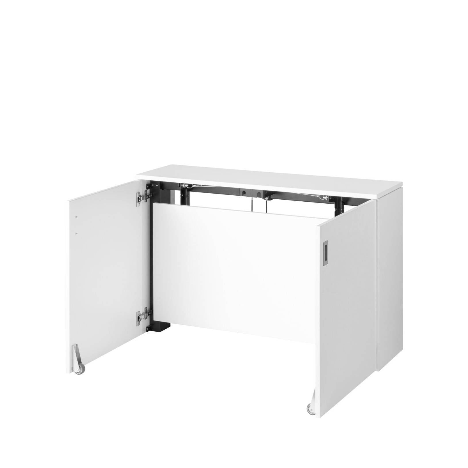 Wit bureau met een handige plank, de perfecte toevoeging voor een ergonomische werkplek thuis met HomeFit.